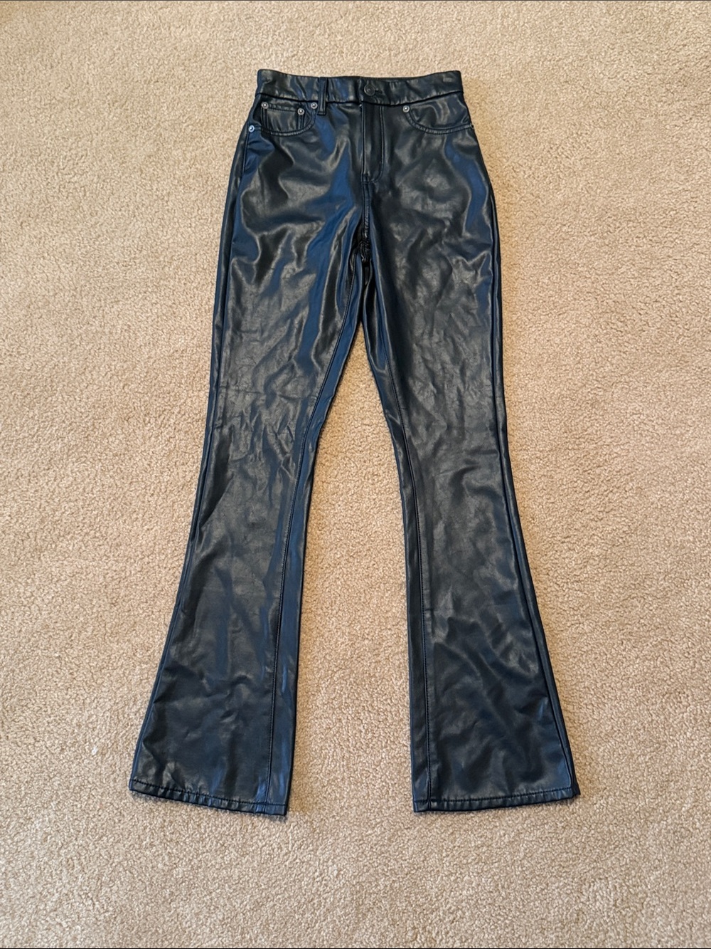 American Eagle Faux Leather Curvy High Rise Kick Boot Pants